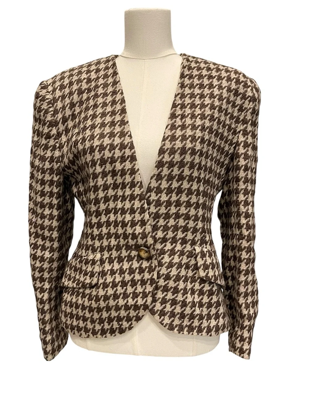 VINTAGE CHRISTIAN DIOR BROWN CHECK HOUNDSTOOTH BLAZER JACKET 8